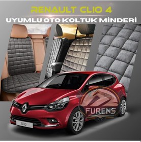 Resim Renault Clio 4 Antrasit Tay Tüyü Cepli & Terletmez Sırtlı Oto Koltuk Minder Seti - Koruma Kılıfı Ön & Arka Set 