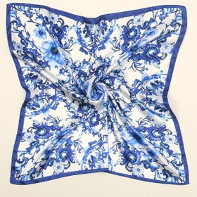 Resim 58.42cm Mavi ve Beyaz Çiçekli Kare Eşarp - Uyku Giyim, Çantalar, Bileklikler ve Atkuyrukları için Şık Polyester Saç Bandı - Partiler ve Dış Mekan Aktiviteleri için Mükemmel, Parti Aksesuarı | Şık Saç Bandı | Dokulu 