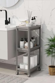 Resim 3 Katlı Tekerlekli Raf Ünitesi - Banyo & Mutfak Organizer - Çok Amaçlı Servis Sehpası - Dar Alanlar İçin Pratik Saklama Çözümü (GRİ) 
