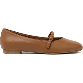 Resim Tan Babet Kadın 70p5 Frau Leather Ballet Flats With Strap Acı Kahverengi 