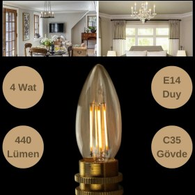 Resim Tek-İş E14 Duy C35 Rustik LED Ampul 4W Filament Mum Ampul 440 Lümen Sıcak Beyaz 
