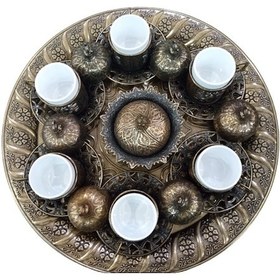 Resim Osmanlı Motifli 6 Kişilik Kahve Fincan Takımı Antik Sarı İşlemeli 