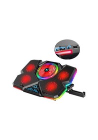 Resim RGB Işıklı 5 Fanlı Notebook Soğutucu Kırmızı Led Telefon Tutuculu 