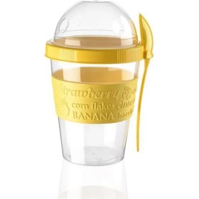 Resim Mediterian Sarı Kapaklı Meyveli Yoğurt Kabı, Pratik ve Şık, 600 ml, Plastik Tasarım 