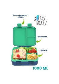 Resim Vagonlife 1000 Ml Tek Kat Sızdırmaz,karışmaz Üç Bölmeli Taşıma Kulplu Çocuk Beslenme Kutusu -ffb092-1000 Yeşil 
