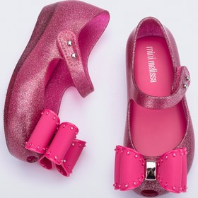 Resim Mini Melissa Ultragirl Classic Bow Simli Pembe Fiyonklu Kız Bebek & Çocuk Babeti | 22-30 Numara | Melflex® Vegan | İkonik Kokulu 