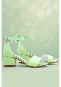 Resim Lilo Simli Yeşil Tek Bantlı Kız Çocuk Topuklu Abiye Ayakkabı Yeşil 