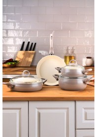 Resim Emsan Crystal Bej 7 Parça Güveç Seti Bej 