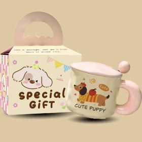 Resim Korrol Sevimli Karikatür Köpek Yavrusu Seramik Dak Yüksek Değerli Kupa Dak Kapaklı Kaşık Su Dağı Doğum Günü Hediyesi Kız Çocukları (Yurt Dışından) 