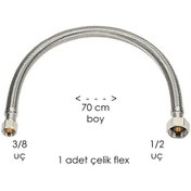 Resim Flex Çelik 1/2 3/8 Uç 70 Cm Boy 1 Adet Su Hortum Tesisat Malzemeleri 