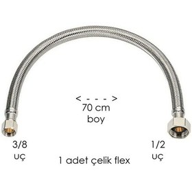 Resim Flex Çelik 1/2 3/8 Uç 70 Cm Boy 1 Adet Su Hortum Tesisat Malzemeleri 