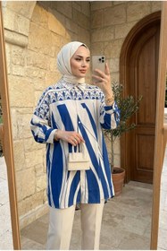 Resim Kirazca Butik Kadın Desenli Oversize Tesettür Tunik Rahat Kalıp 80/85 cm 
