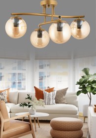 Resim avimonaydınlatma ROMERO 4'LÜ BAL RENGİ GLOB CAMLI ESKİTME PLAFONYER AVİZE Salon Yemek Masası Üstü Hol Yatak Odası 