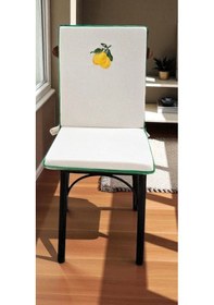Resim Limon Nakışlı Buldan Keteni Arkalıklı Fermuarlı Sandalye Minderi Naturel 