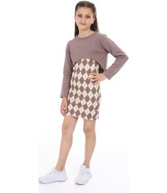 Resim Toontoy Kız Çocuk 2li Takım Baskılı Elbise Koyu kahverengi 