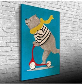 Resim Scooter Süren Sevimli Ayı Kanvas Tablo 50 X 70 