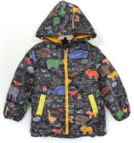 Resim Hayvan Desenli İçi Polarlı Cepli Erkek Çocuk Mont Antrasit 