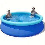 Resim Yetişkinler için Ekstra Büyük Yuvarlak Mavi Şişme Yüzme Havuzu - Katlanabilir, Kalınlaştırılmış PVC Çerçeve, Taşınabilir Açık/Kapalı Kullanım, Elektrik Gerektirmez, Kapalı Yüzme Havuzu, Şık Tasarım, Dayanıklı Havuz 