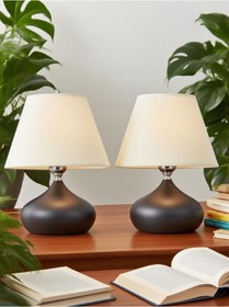 Resim 571 Store 2 ADET ELİPS MASA ABAJUR METAL GÖVDE KUMAŞ BAŞLIK AYDINLATMA 
