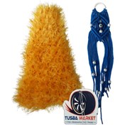 Resim TUSBA MARKET Uzun Tüylü Sarı Peluş Oto Vites Körüğü Püskülü / Nazarlıklı Mavi Makrome Oto Egsoz Püskülü 