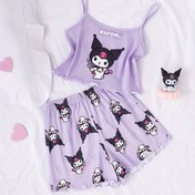Resim Flame Retardant Sanrio için for kuromi kızların yazlık tank top ve şort pijama seti - Sevimli mor çizgi desenli, yumuşak esnek kumaş, rahat uyku ve oyun giysisi için düzenli fit, oyuncaksız uyku giysisi, rahat uyku giysisi 