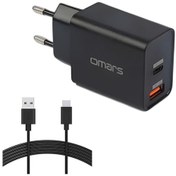 Resim 18W Çift Çıkışlı Type-C To USB Hızlı Şarj Cihazı ve 1 M Type-C Kablo Omars