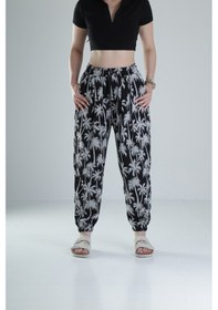 Resim Siyah Palmiye Desenli Pileli Jogger Coc1318 Desenli 
