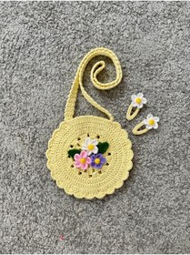 Resim Nevdusha Design El Örgüsü Kız Çocuk Omuz Çantası Ve 2'li Çıtçıt Toka Seti 