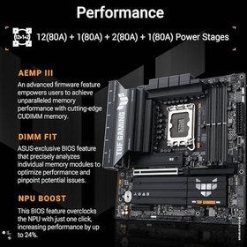 Resim ASUS TUF GAMING B860M-PLUS Intel B860 LGA1851 DDR5 8800 DP HDMI Type-C 3x M2 USB3.2 Gen 2x2 AURA RGB 2.5Gbit LAN mATX 12+1+2+1 Güç Aşamaları, 1xGen5 M.2, Ready for Advanced AI PC 