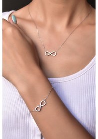 Resim Papatya Silver 925 Ayar Gümüş Taşlı Sonsuzluk Kadın Kolye Bileklik Set 