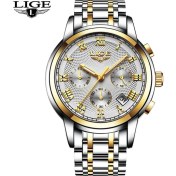 Resim Hanyang Çelik Altın Beyaz Lıge Izle Erkekler Moda Spor Kuvars Saat Erkek Saatler Top Marka Lüks Tam Çelik Iş Su Geçirmez Izle Relogio Masculino (Yurt Dışından) 