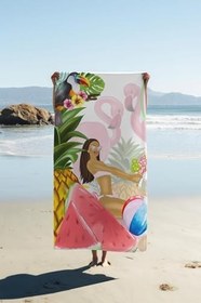 Resim Dijital Baskı Plaj Deniz Havlusu Tropical Desenli Peştamal HVL0168 