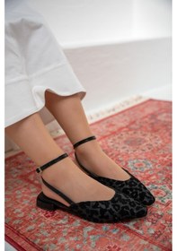 Resim Owen Tüvit Alçak Topuklu Bilekten Bağlamalı Kadın Babet Siyah Leopar Siyah - Leopar 