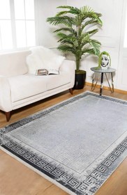 Resim Minimalist Gümüş Gri Siyah Yunan Anahtar Bordürlü Halı - SH1277GUS - 180x275cm 