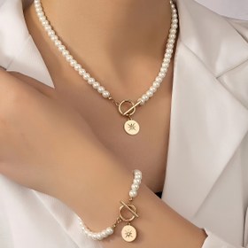 Resim 1 Takım Şık Tatil Tarzı Minimalist Geometrik Sekizgen Taşlı OT Kilitli Kolye ve Bileklik Seti, Çiftler İçin Hediye veya Günlük Giyim için Mükemmel 