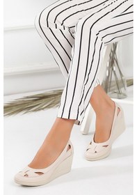 Resim Ayakdaş 859 Kadın Kafes Dolgu Topuk Ayakkabı Bej 