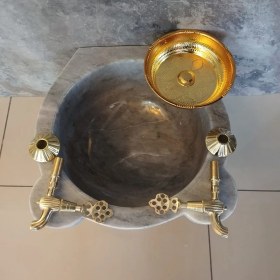 Resim Gri Mermer Hamam Konsept Set Altın 