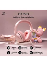 Resim Aula G7 Pro Tri Mode Kablosuz Rgb Gaming Mikrofonlu Oyuncu Kulaklığı 7.1 Surround Ses 40mm Driver Düşük Gecikme E-spor Kulaklık Pembe 
