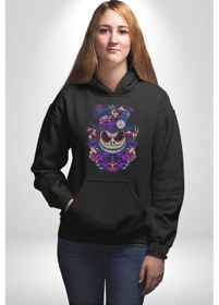 Resim The Mad Skeleton Karakter Kadın Erkek Siyah Kapüşonlu Sweatshirt Hoodie Siyah 