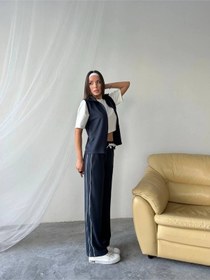 Resim Rawea T-shirtlü Yelekli Eşofman Takımı 3'lü - Boru Paça & Slim Fit Füme 