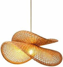 Resim El Yapımı Rustik Rattan Avize LUNA 60 Cm Çap | Doğal Kök Boya Vernikli Iskandinav Aydınlatma 