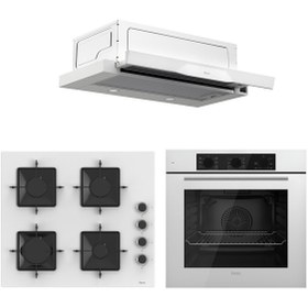 Resim Ferre QBL62CB - SS206 -D037 60 cm Beyaz Cam Turbolu Aspiratörlü Ankastre Set - Yeni 