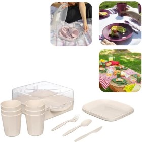 Resim Mediterian 6 Kişilik Şeffaf Piknik Seti, Pratik ve Şık Tasarım, 3 Parça, Turuncu 