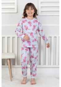 Resim Cute Flamingo Desenli Kız Çocuk Pijama Takımı Mavi 