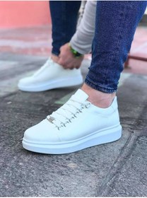 Resim WG Fashion Mp08 Bt Bağcıklı Ortopedik Yüksek/kalın Taban Erkek Sneaker Beyaz 