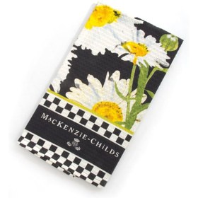 Resim 1 Adet Mackenzie Çiçekli Mutfak Havlusu - 45,72x66,04 cm, Süper Yumuşak Poliester, Kareli Kenarlı Modern Dekoratif Bulaşık Bezi, Siyah Zemin Üzerinde Beyaz ve Sarı Papatya Desenli, Makinede Yıkanabilir, Canlı Çiçek Deseni | Çiçek Motifli Mutfak Dekoru 
