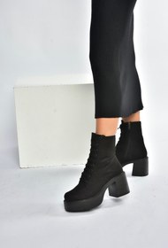 Resim Fox Shoes V726681502 Siyah Süet Kalın Topuklu Bağcıklı Kadın Bot Siyah-Süet 