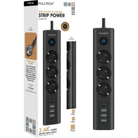 Resim Akım Korumalı 3'lü Priz, Çoklu Priz, Çocuk Korumalı ve Isıya Dayanıklı Yapı, 3x Priz Girişi, 3x USB Girişi, 1x Type-C Girişi, 2 Metre Uzatma Kablosu 
