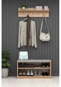 Resim Asra Trend MDF Puflu Ayakkabılık ve Askılık – 90 cm Portmanto Seti, Modern, 2 Raflı, A-34 Sonoma 