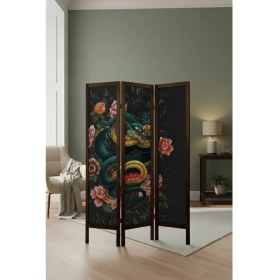 Resim Artavessa Premium Ahşap Çerçeveli 3 Kanatlı Kanvas Paravan - Modern Desenli Seperatör - 138X170 cm 
